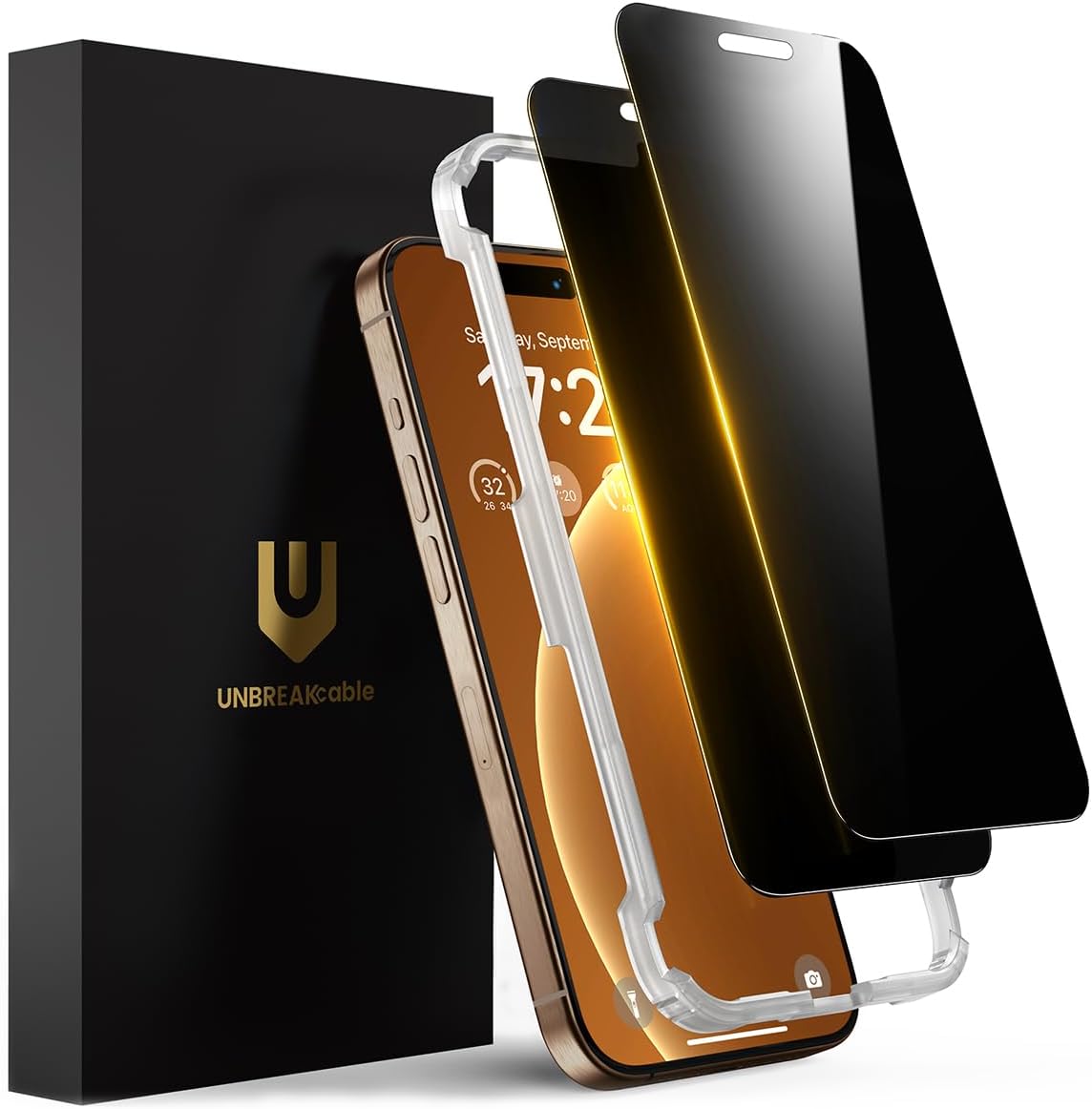 UnbreakCable 2-pack Privacy Screen Protector For iPhone 15 / 16 Series - True 28° Anti-spy Full Coverage 9h Tempered Glass With Easy Install Frame