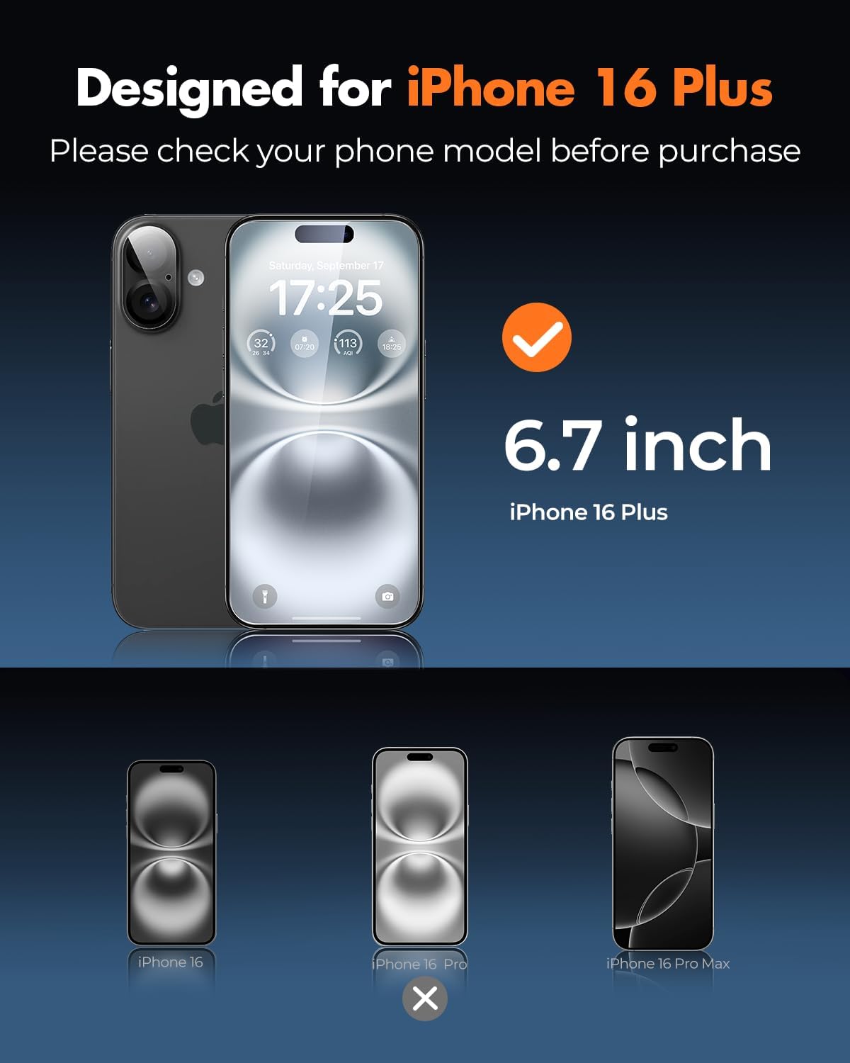 UNBREAKcable 3-Pack For iPhone 15 Pro / 16 Plus Screen Protector + Camera Lens Protector - 9H Military-Grade Dual-Tempered Glass, HD Clarity