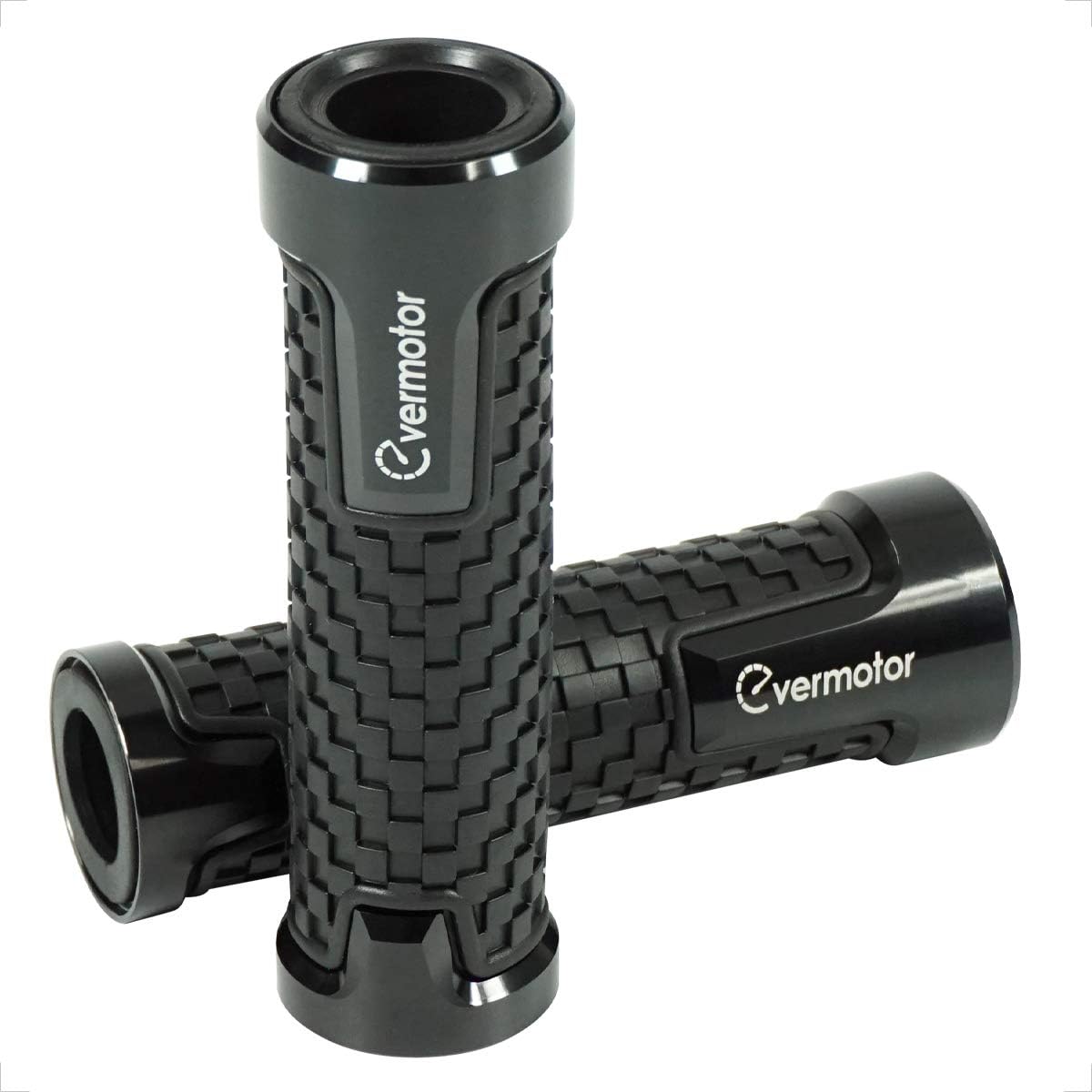 Evermotor CNC anti-slip motorcycle handlebar grips in black, fitting Harley, Honda, Kawasaki, and more, with aluminum construction.