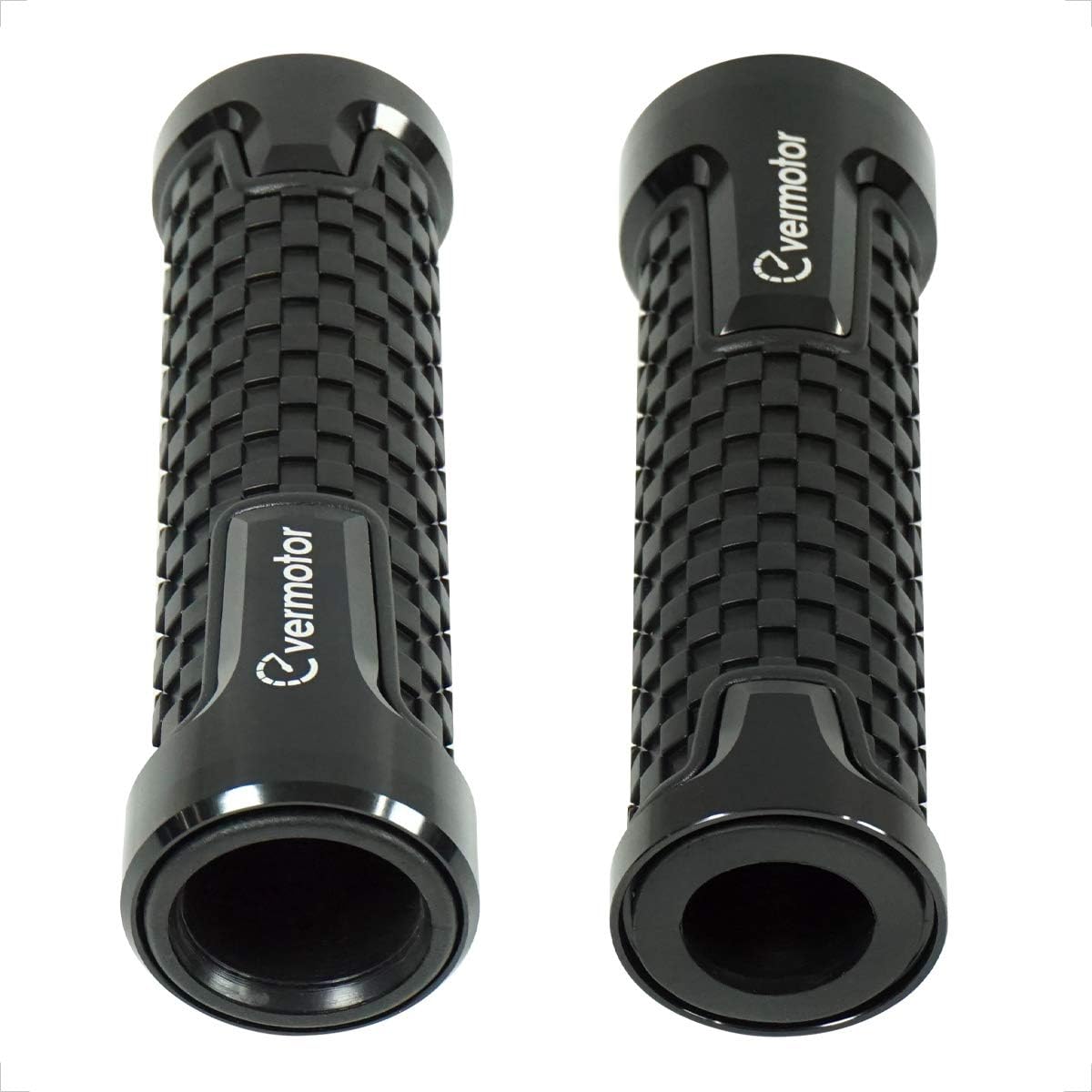 Evermotor CNC anti-slip motorcycle handlebar grips in black, fits Harley, Honda, Kawasaki, and more, with aluminum construction.