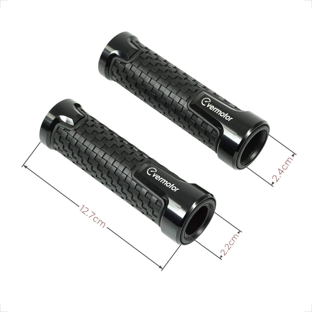 Evermotor CNC motorcycle grips in black with anti-slip aluminum handles, fitting Harley, Honda, Kawasaki, and more.