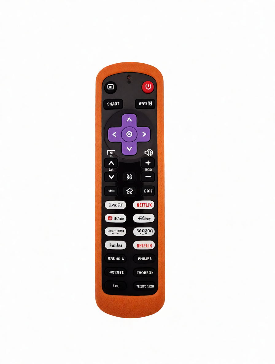 USB-C rechargeable universal TV remote for Roku, no batteries needed, with sleek design and brand compatibility from MUXIJUNXI.