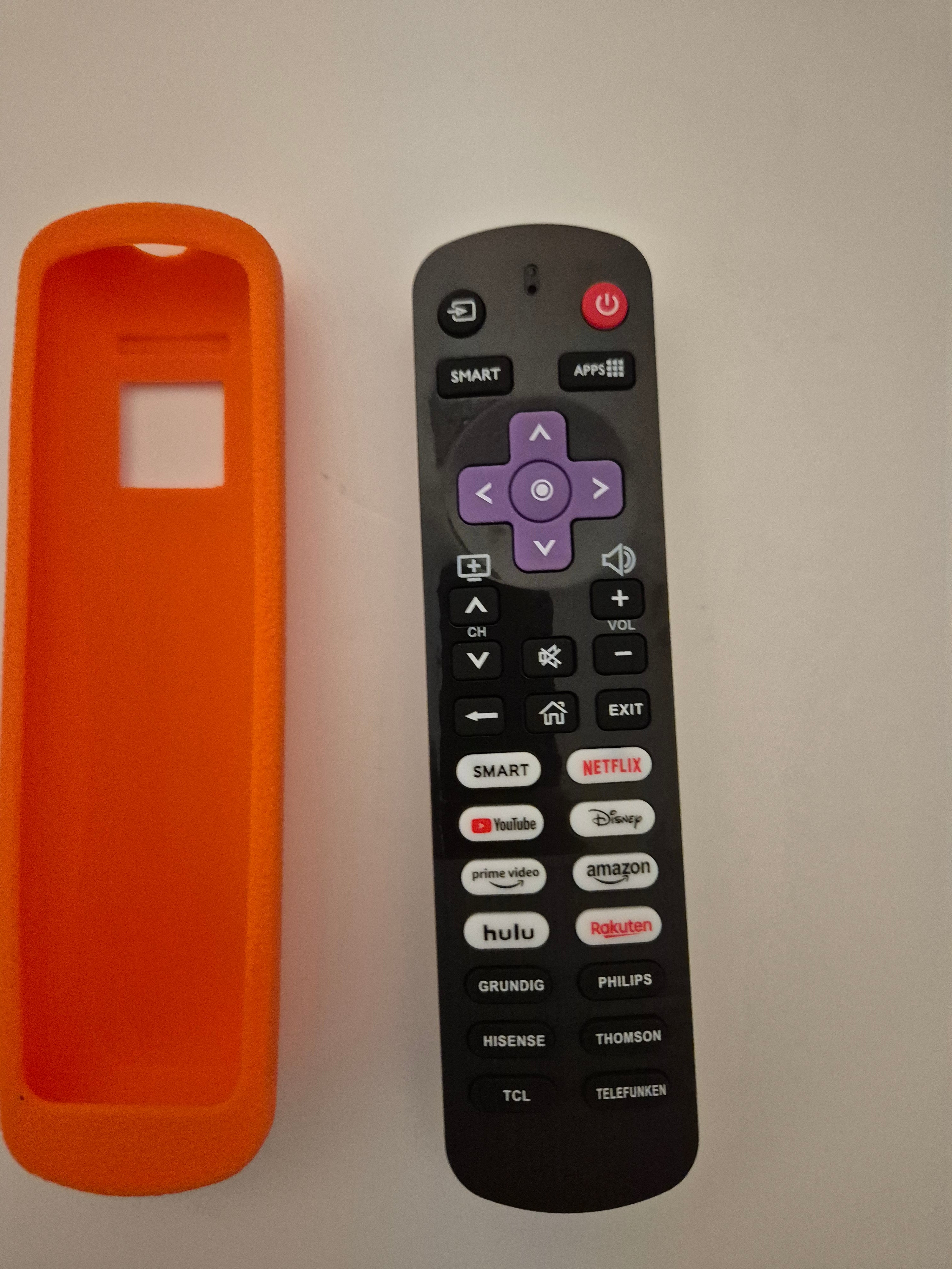 Universal USB-C rechargeable TV remote by MUXIJUNXI for Roku TV, no batteries needed, featuring sleek design and easy USB-C charging.