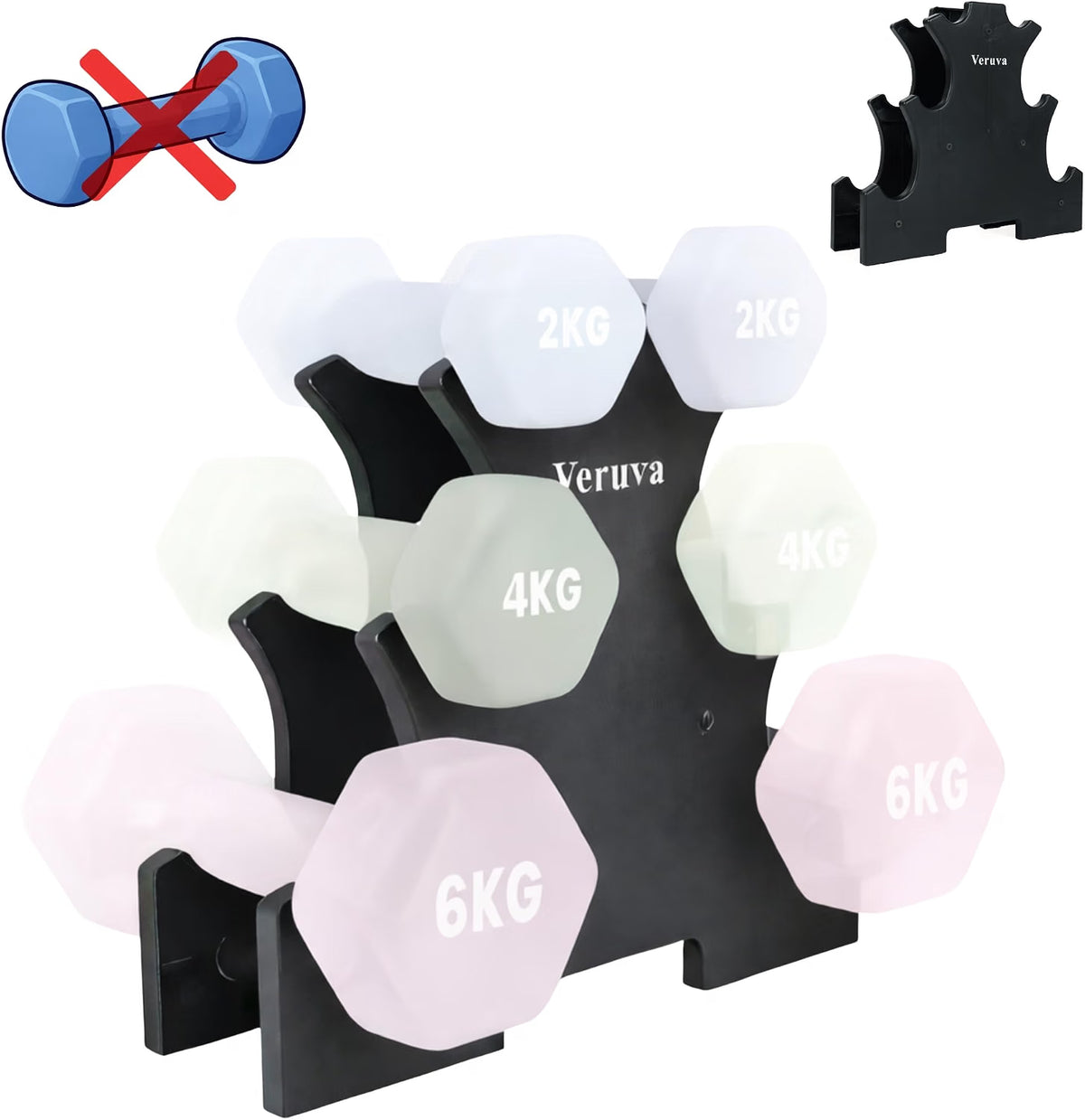 VERUVA 3-Tier Dumbbell Rack Stand - Compact Home Gym Weight Storage with Anti-Slip Pads & Carry Handle - 30KG Capacity, 31x28x8.5cm (Dumbbells Not Included)
