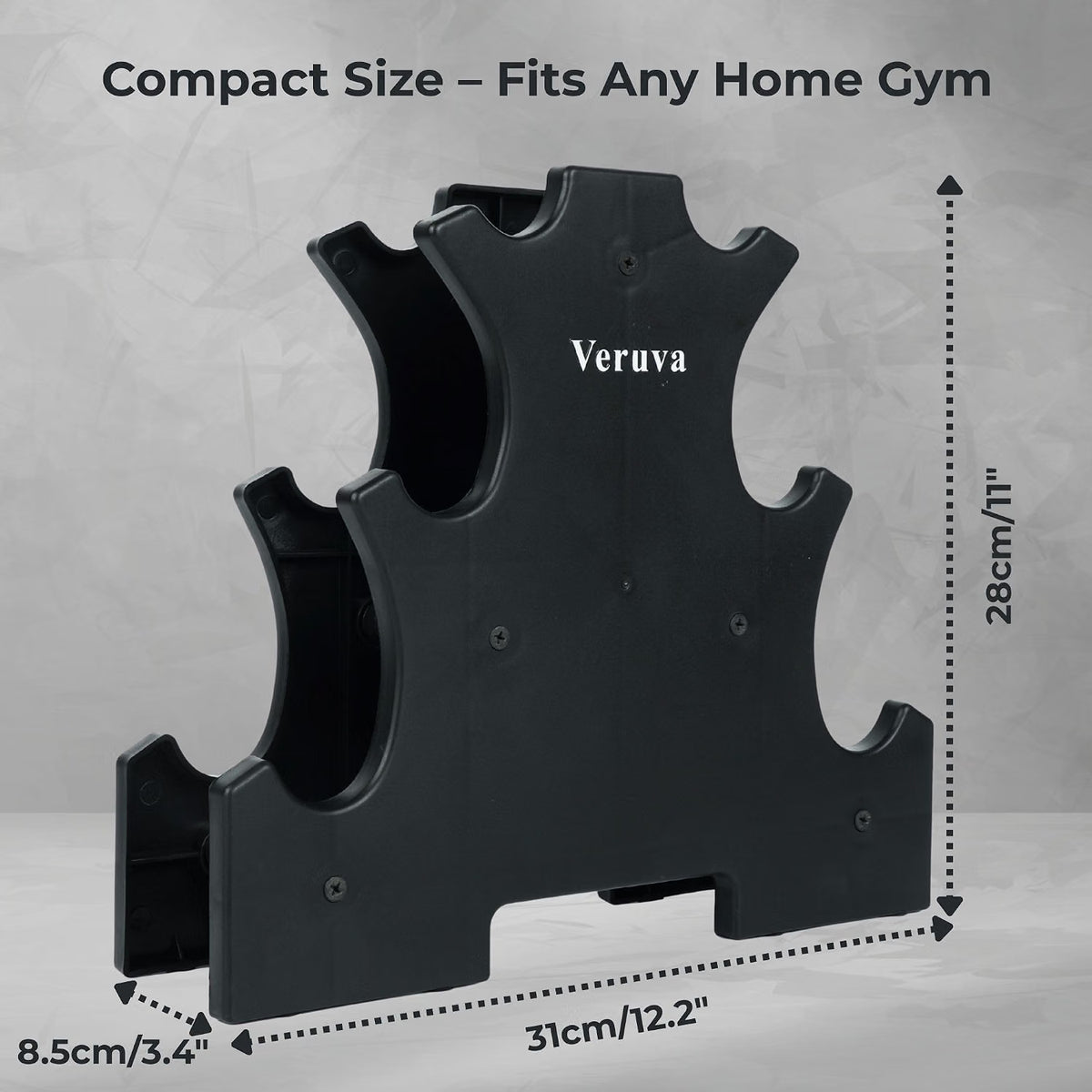 VERUVA 3-Tier Dumbbell Rack Stand - Compact Home Gym Weight Storage with Anti-Slip Pads & Carry Handle - 30KG Capacity, 31x28x8.5cm (Dumbbells Not Included)