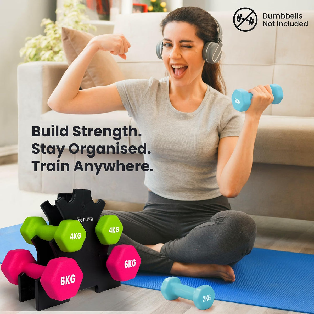 VERUVA 3-Tier Dumbbell Rack Stand - Compact Home Gym Weight Storage with Anti-Slip Pads & Carry Handle - 30KG Capacity, 31x28x8.5cm (Dumbbells Not Included)