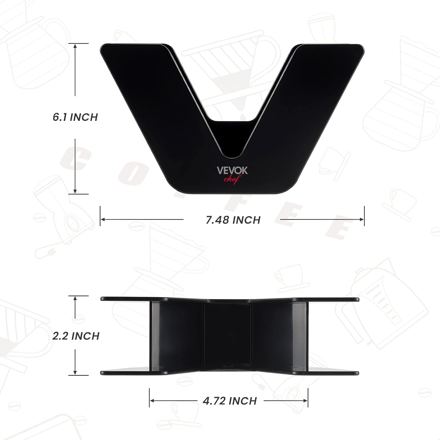 VEVOK black coffee filter holder with 100 disposable #2 filters, space-saving paper rack for cone, V60, Aeropress brewing.