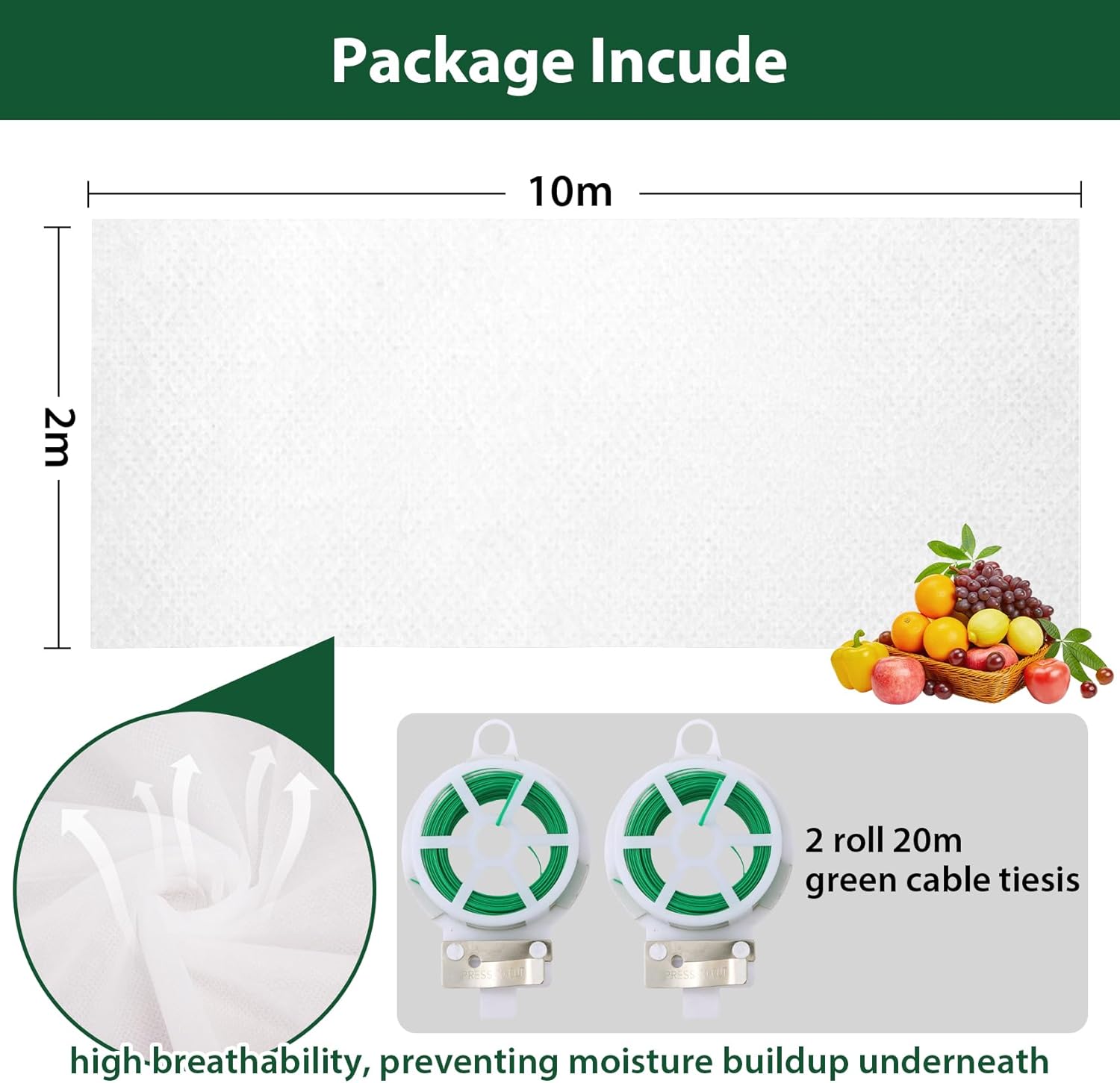Vegamall 2x10m Garden Fleece Frost Protection Kit – 30gsm Winter Plant Cover with 2x20m Plant Ties 🛡️❄️ - Zeta Store