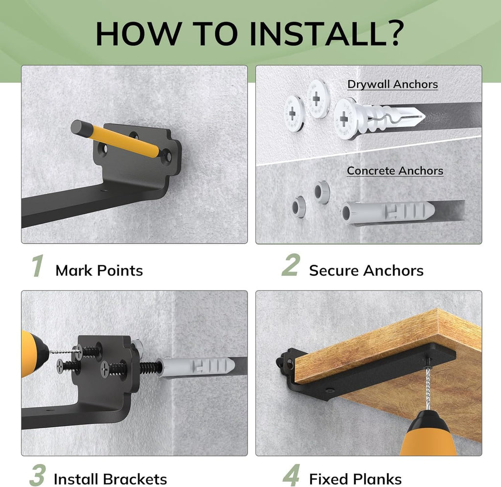 WELDUN 6-Pack Metal Scaffold Brackets | 75KG Heavy Duty | Rust-Resistant Black | DIY Industrial, Rustic & Modern Shelving | Complete Hardware Kit