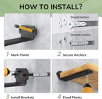 WELDUN 6-Pack Metal Scaffold Brackets | 75KG Heavy Duty | Rust-Resistant Black | DIY Industrial, Rustic & Modern Shelving | Complete Hardware Kit