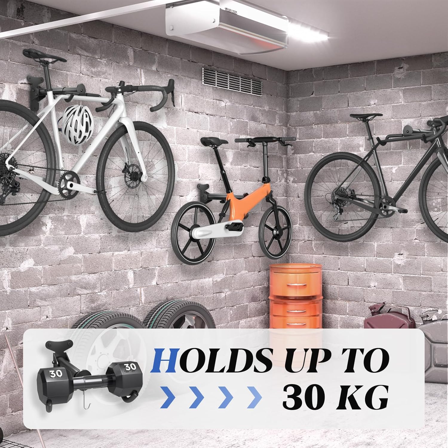 WELDUN Foldable Bike Rack | Adjustable & Retractable | Holds 30KG | WITH Helmet Hook | Ultimate Garage Storage Bargain!