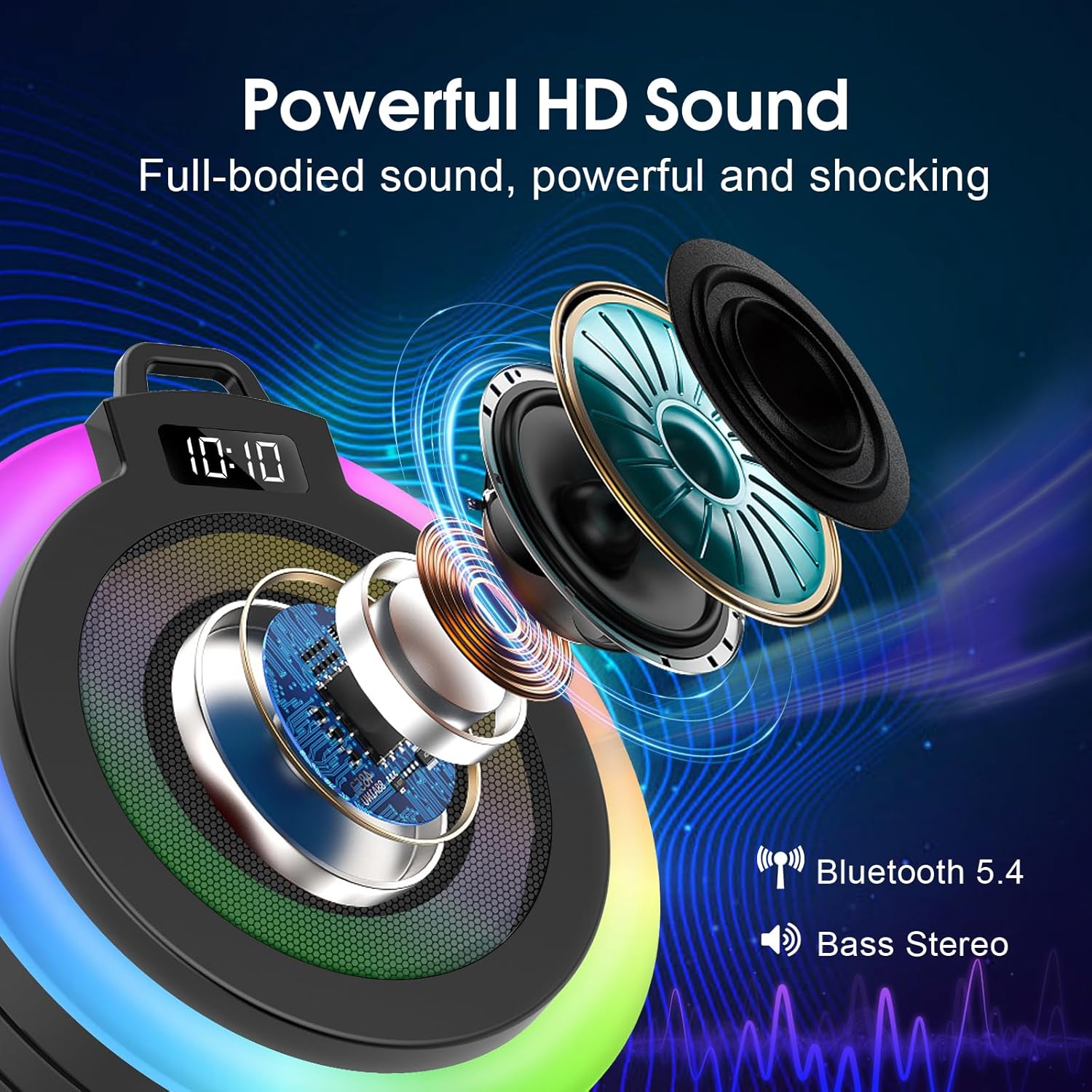 WXQZXO Bluetooth Shower Speaker | IPX7 Waterproof | Stereo Sound | 8H Playtime | Suction Cup & Lights - Zeta Store