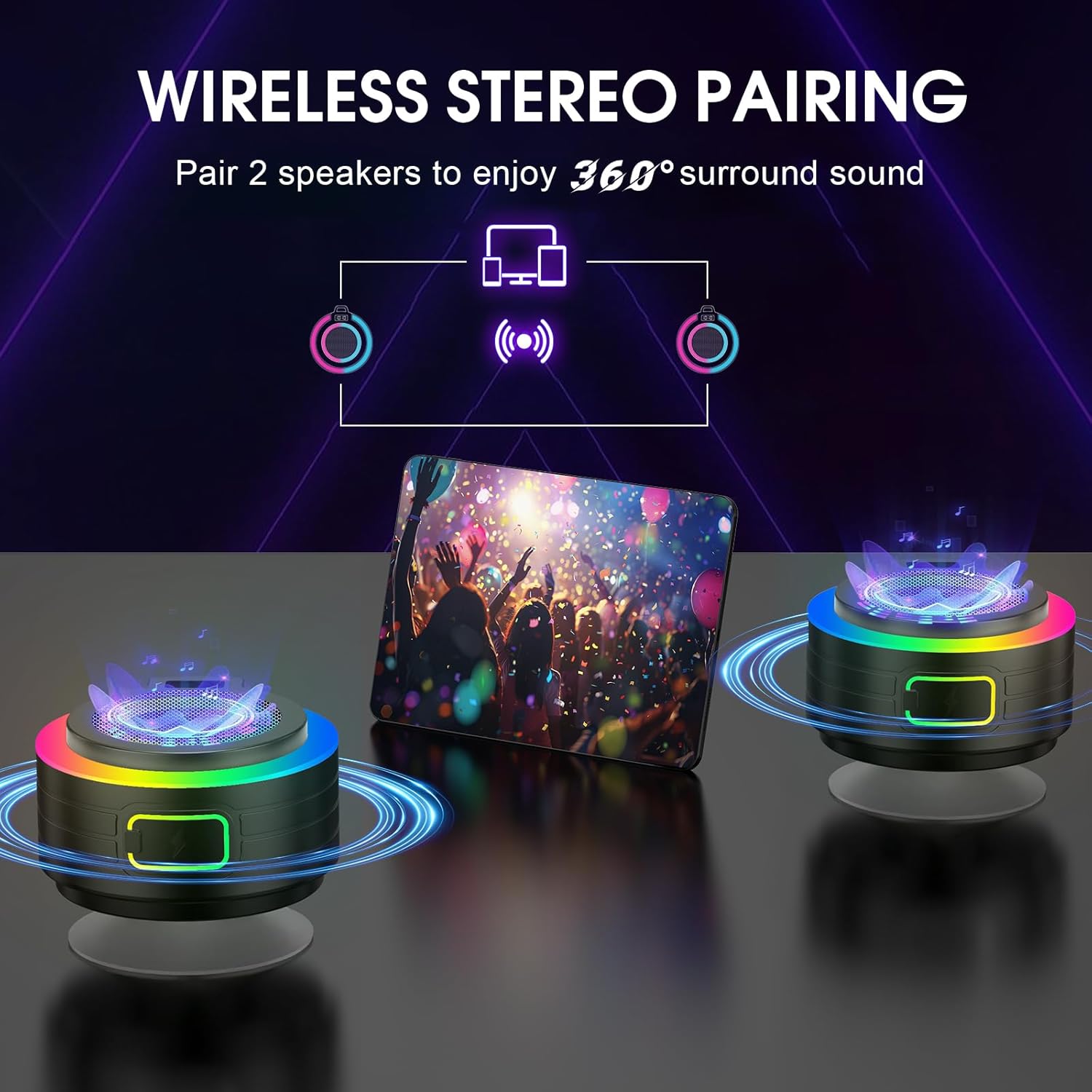 WXQZXO Bluetooth Shower Speaker | IPX7 Waterproof | Stereo Sound | 8H Playtime | Suction Cup & Lights - Zeta Store
