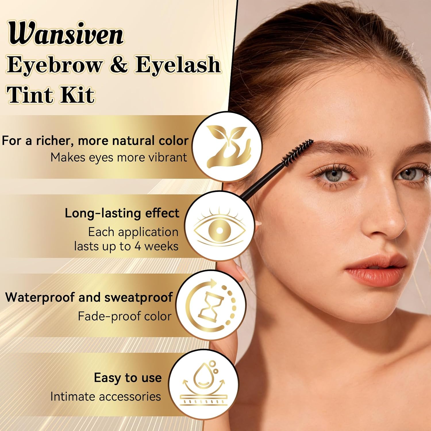 Wansiven 2-in-1 Eyebrow & Eyelash Tint Kit - Black - Long Lasting Semi-Permanent DIY Tint for Fuller Brows & Thicker Lashes - 7ml