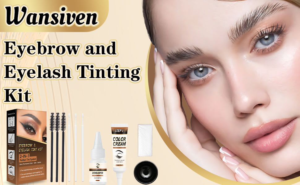 Wansiven 2-in-1 Eyebrow & Eyelash Tint Kit - Black - Long Lasting Semi-Permanent DIY Tint for Fuller Brows & Thicker Lashes - 7ml