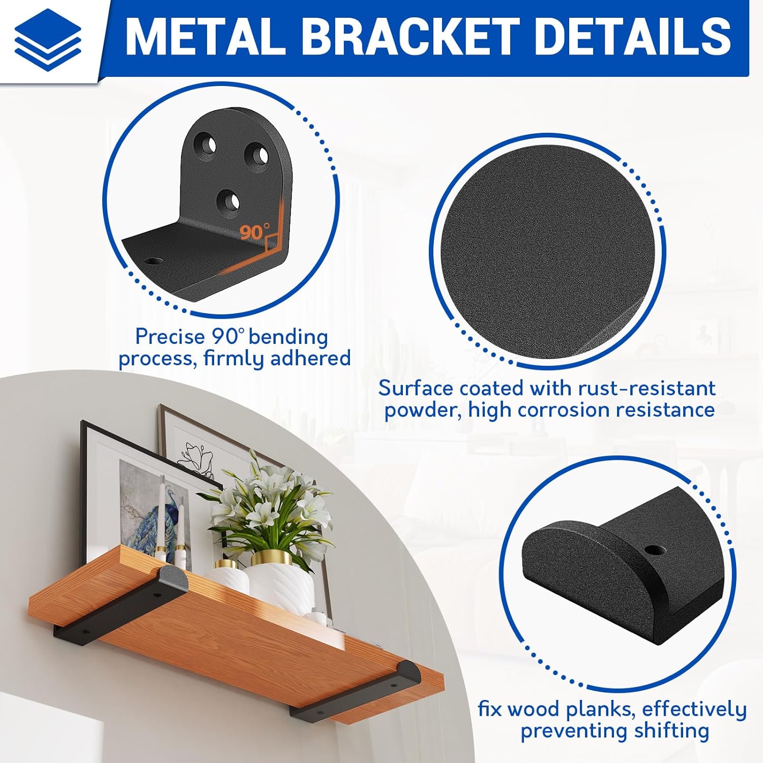 Weldun.  6-Pack HEAVY DUTY Metal Shelf Brackets 20cm | Industrial Rustic Wall Mounted Shelving | Holds 70kg+ | Black - Zeta Store