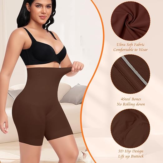 Werkiss High Waisted Tummy Control Shapewear Shorts - Anti-Roll Body Shaper Boyshorts, Seamless Control Knickers, Butt Lifter & Anti Chafing
