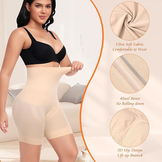 Werkiss High Waisted Tummy Control Shapewear Shorts - Anti-Roll Body Shaper Boyshorts, Seamless Control Knickers, Butt Lifter & Anti Chafing