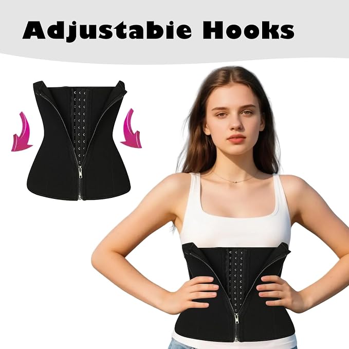 Women’s waist trainer corset underbust sweat belt shapewear with adjustable hooks and zipper for tummy control and back support.