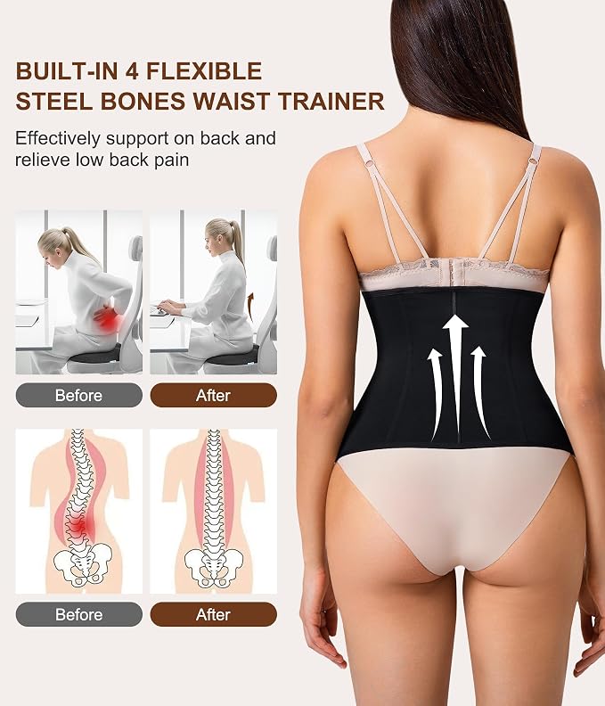 Women’s waist trainer corset underbust sweat belt shapewear with adjustable hooks, zipper, and back support for tummy control.
