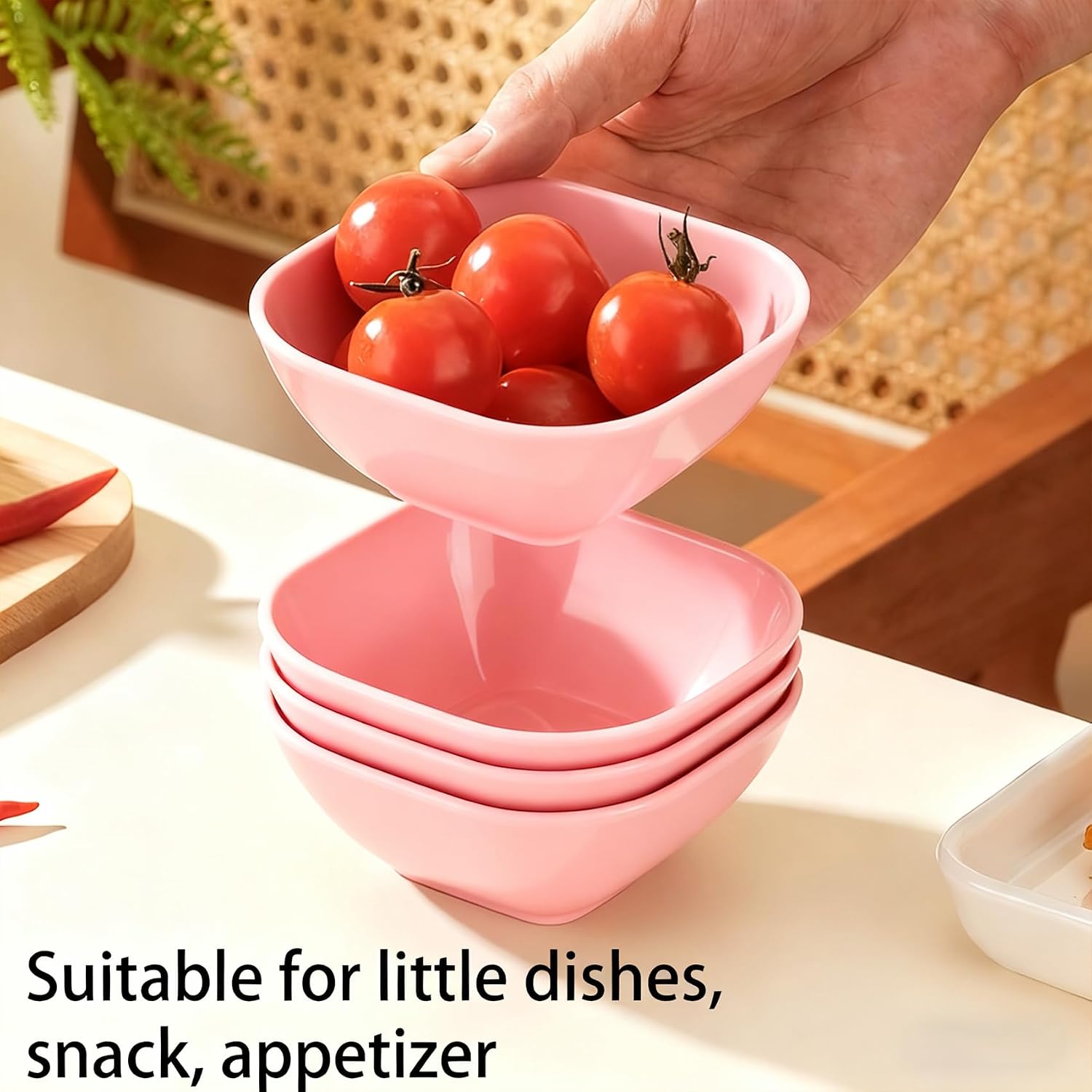 Wrova Pink Dip Bowls Set of 6 - 5oz Unbreakable Small Sauce Bowls, Reusable Plastic Dipping Dishes
