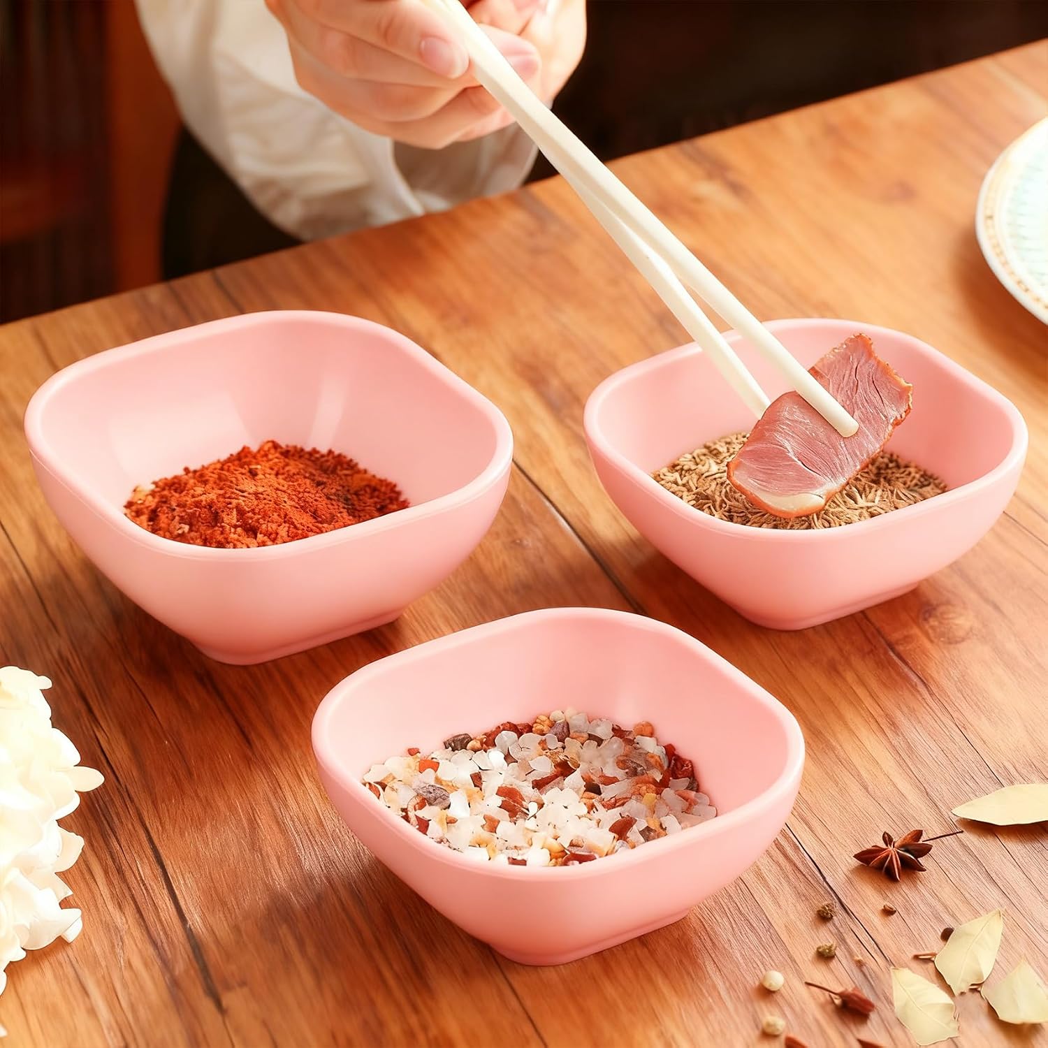 Wrova Pink Dip Bowls Set of 6 - 5oz Unbreakable Small Sauce Bowls, Reusable Plastic Dipping Dishes