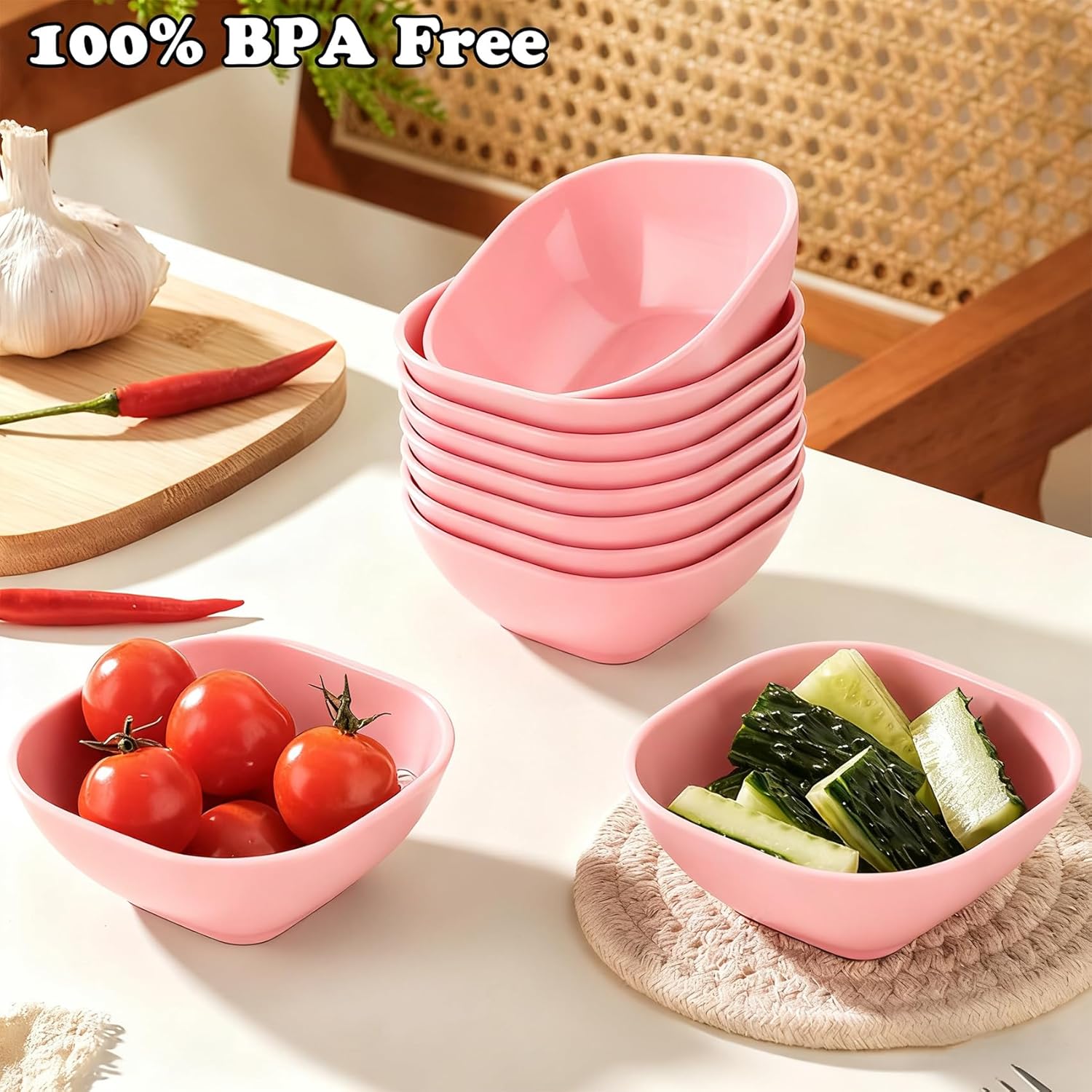 Wrova Pink Dip Bowls Set of 6 - 5oz Unbreakable Small Sauce Bowls, Reusable Plastic Dipping Dishes