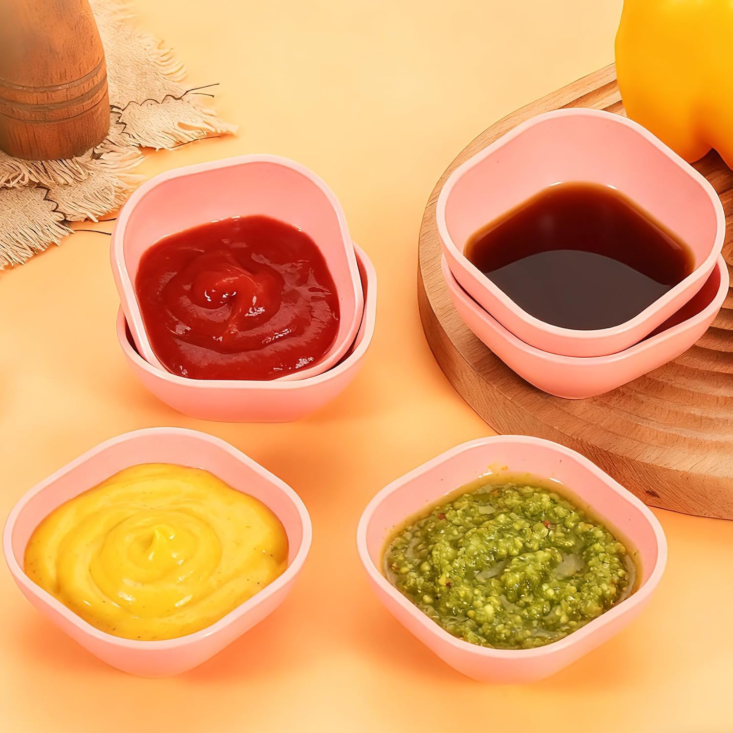 Wrova Pink Dip Bowls Set of 6 - 5oz Unbreakable Small Sauce Bowls, Reusable Plastic Dipping Dishes