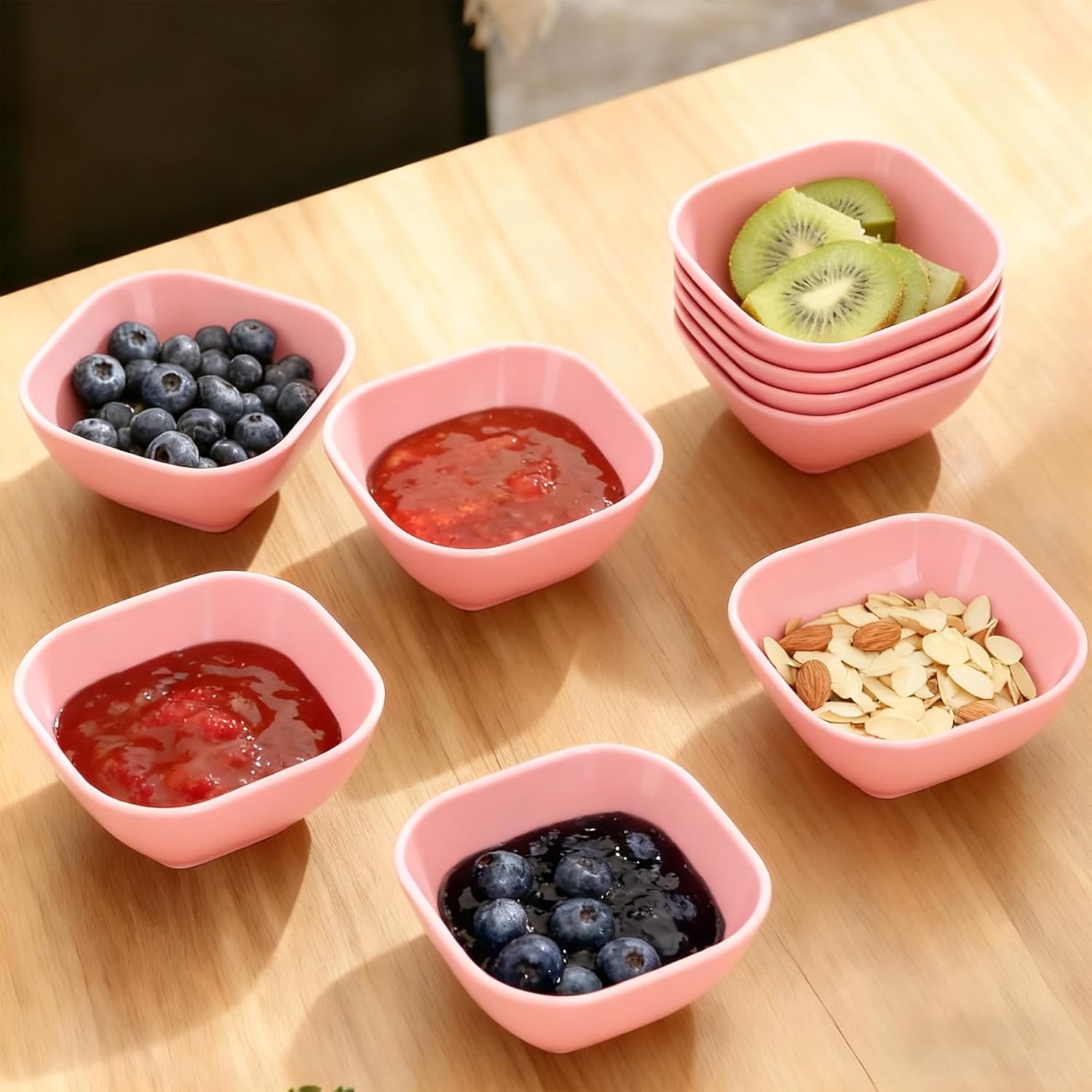 Wrova Pink Dip Bowls Set of 6 - 5oz Unbreakable Small Sauce Bowls, Reusable Plastic Dipping Dishes
