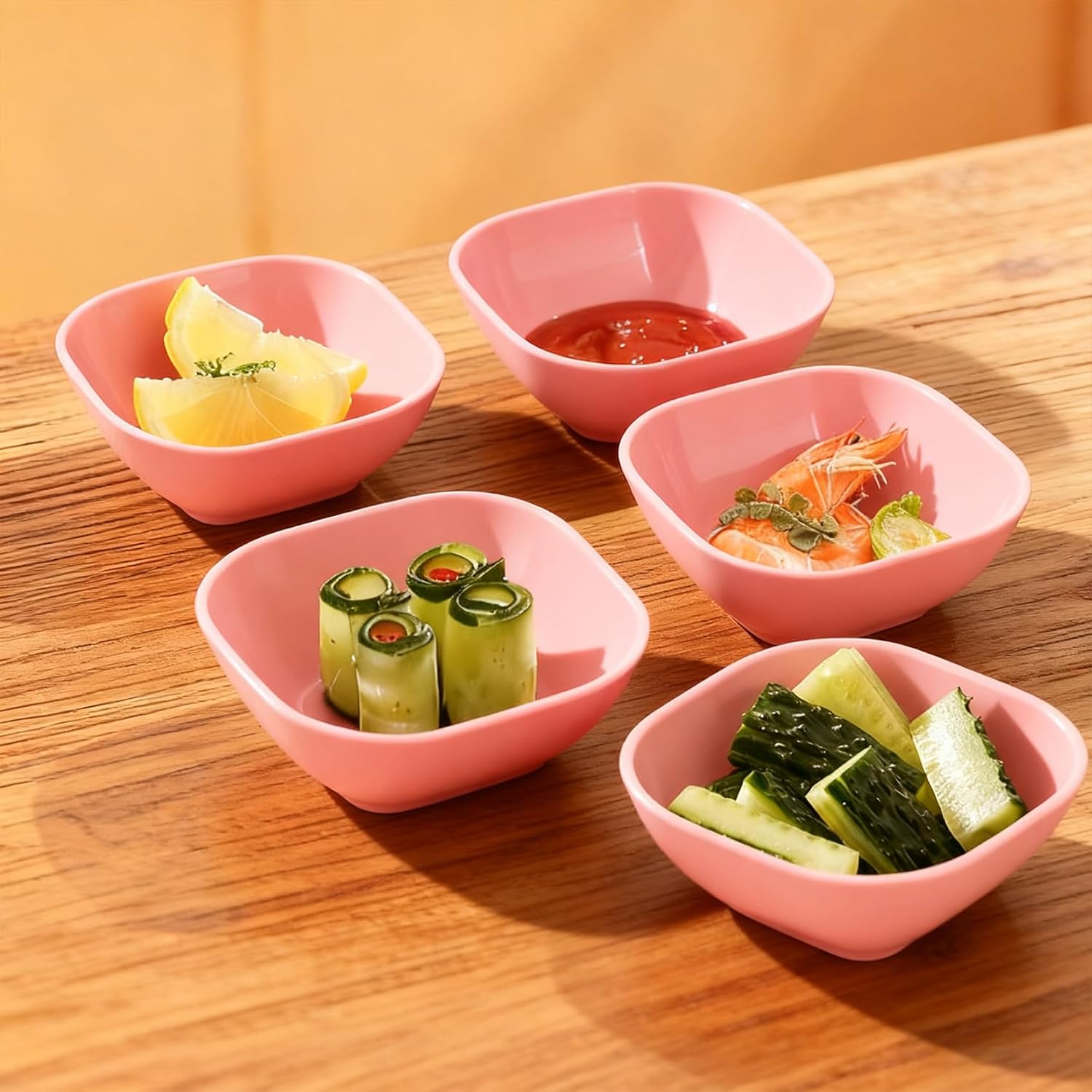 Wrova Pink Dip Bowls Set of 6 - 5oz Unbreakable Small Sauce Bowls, Reusable Plastic Dipping Dishes