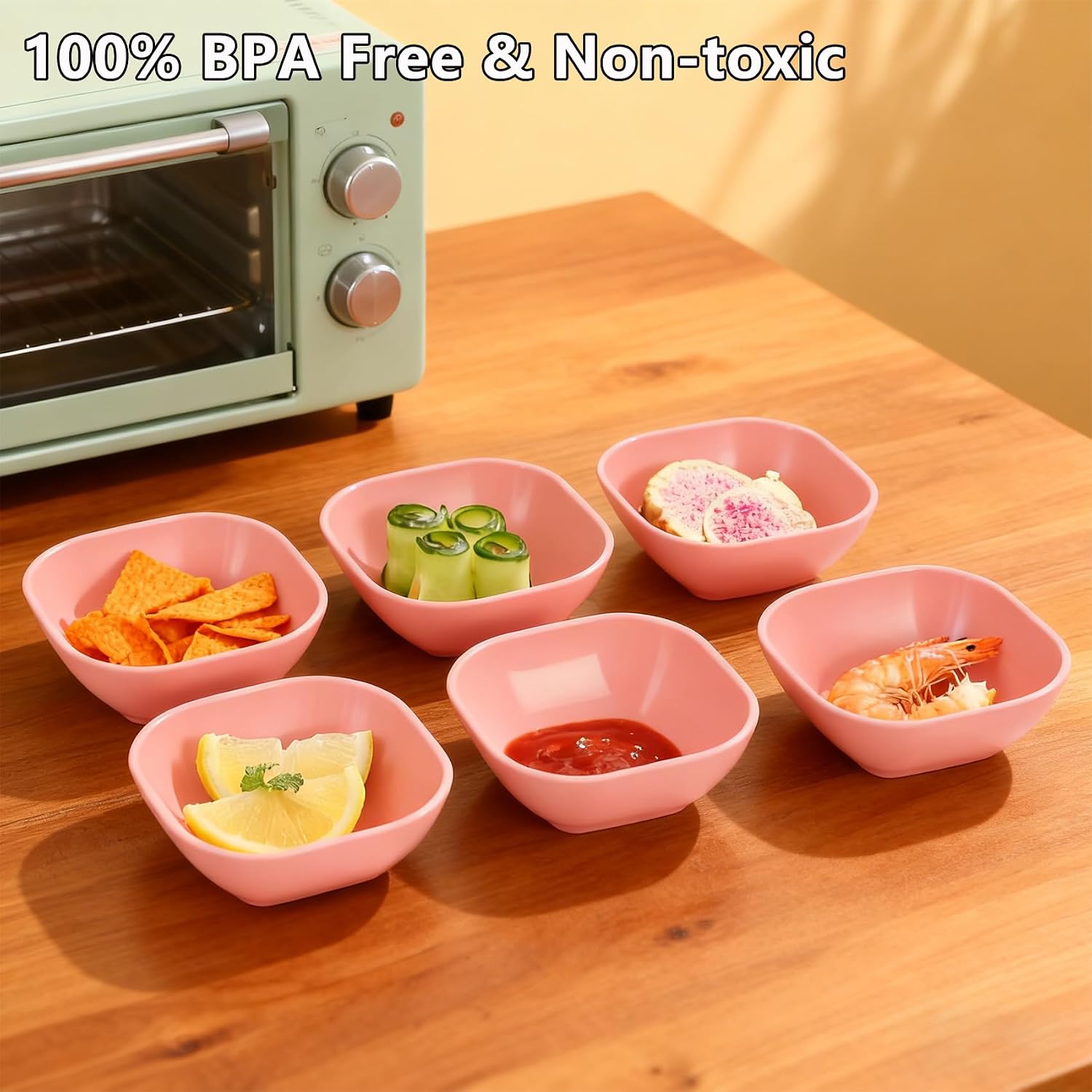 Wrova Pink Dip Bowls Set of 6 - 5oz Unbreakable Small Sauce Bowls, Reusable Plastic Dipping Dishes