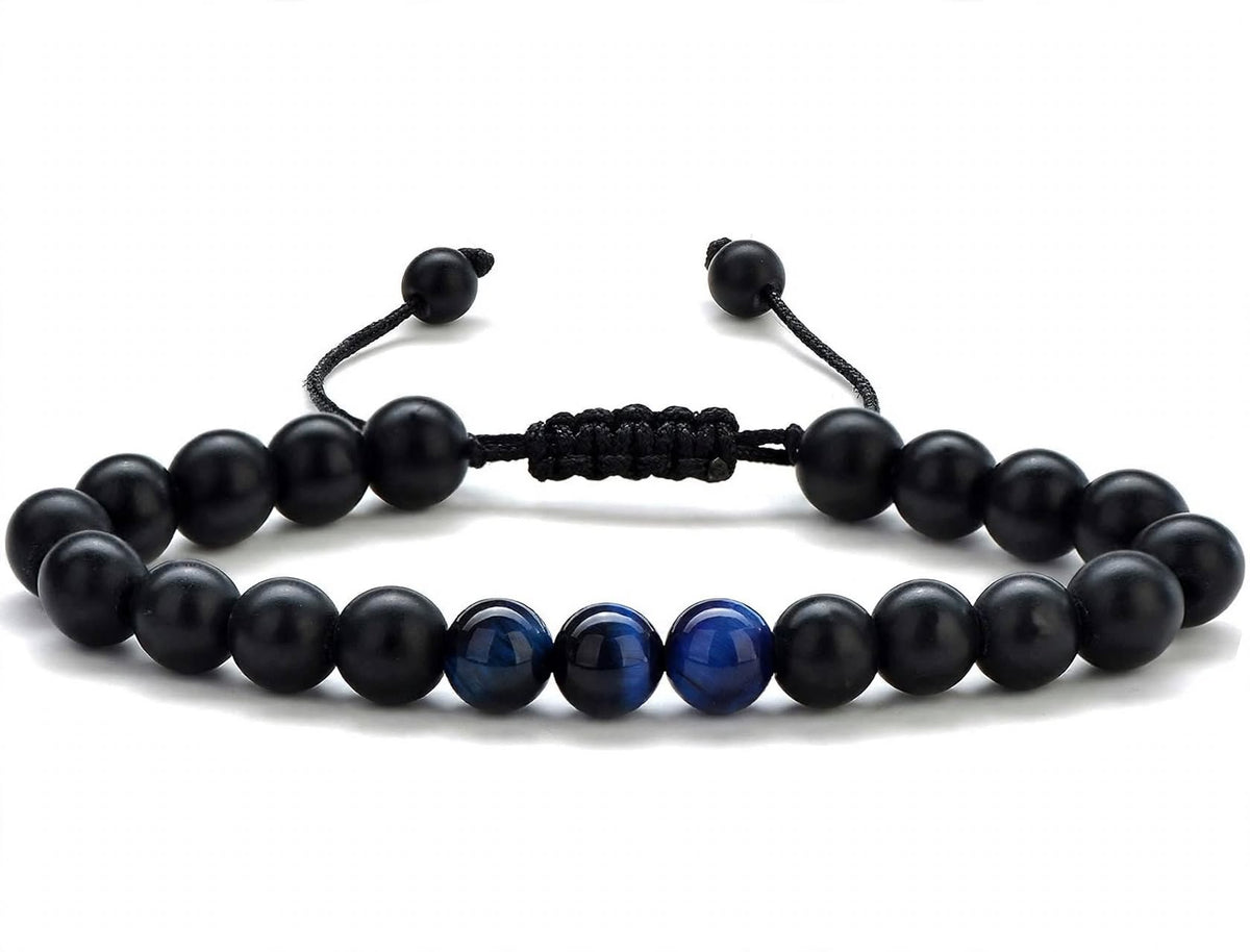 TINGN 8mm Natural Stone Bracelet - Lava Rock & Tiger Eye Adjustable Anxiety Aromatherapy Diffuser Bracelet for Men Women