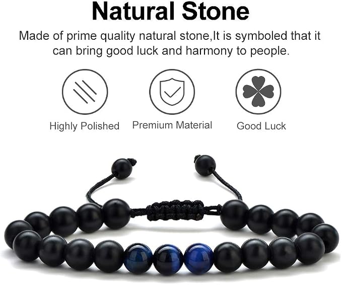 TINGN 8mm Natural Stone Bracelet - Lava Rock & Tiger Eye Adjustable Anxiety Aromatherapy Diffuser Bracelet for Men Women