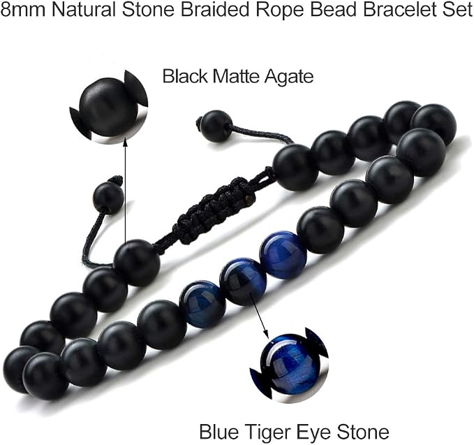 TINGN 8mm Natural Stone Bracelet - Lava Rock & Tiger Eye Adjustable Anxiety Aromatherapy Diffuser Bracelet for Men Women