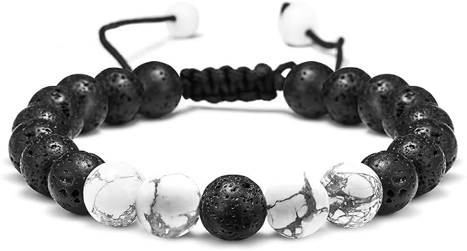 TINGN 8mm Natural Stone Bracelet - Lava Rock & Tiger Eye Adjustable Anxiety Aromatherapy Diffuser Bracelet for Men Women