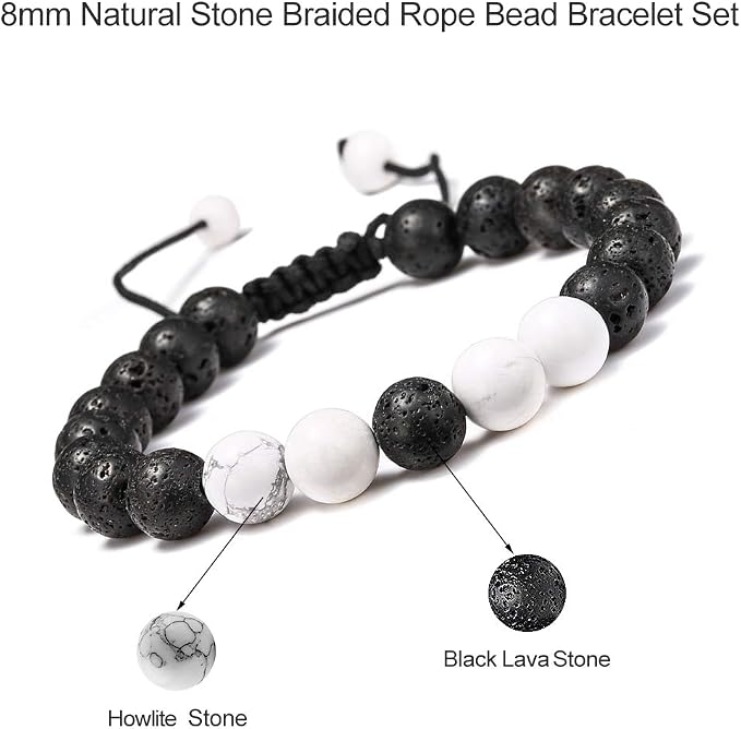 TINGN 8mm Natural Stone Bracelet - Lava Rock & Tiger Eye Adjustable Anxiety Aromatherapy Diffuser Bracelet for Men Women
