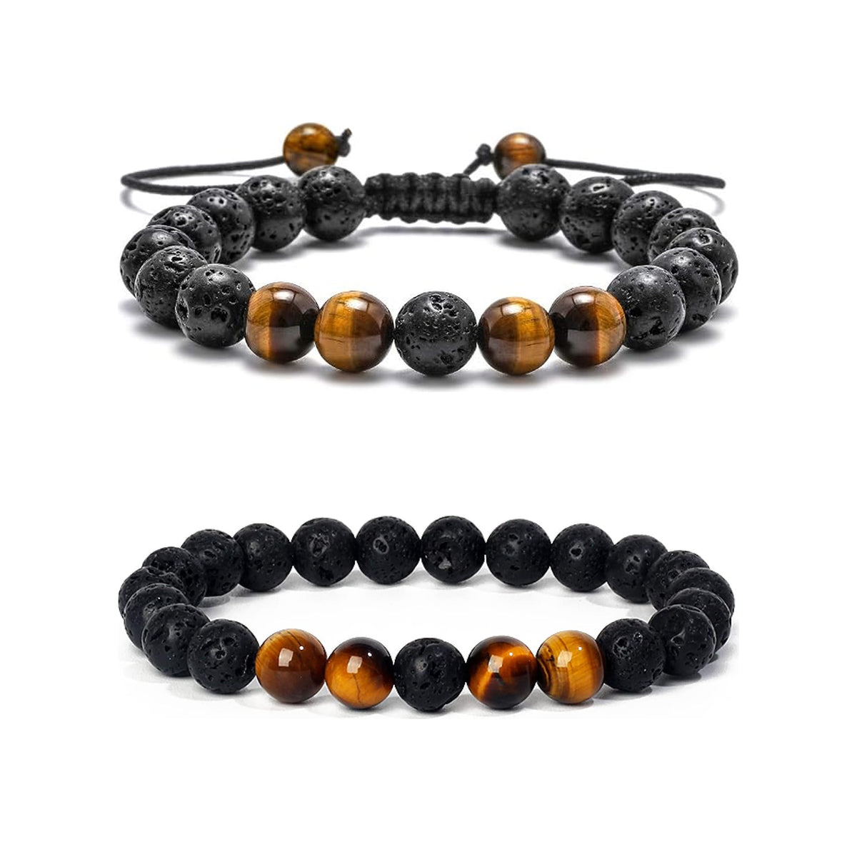 TINGN 8mm Natural Stone Bracelet - Lava Rock & Tiger Eye Adjustable Anxiety Aromatherapy Diffuser Bracelet for Men Women