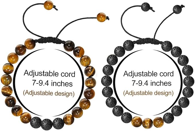 TINGN 8mm Natural Stone Bracelet - Lava Rock & Tiger Eye Adjustable Anxiety Aromatherapy Diffuser Bracelet for Men Women