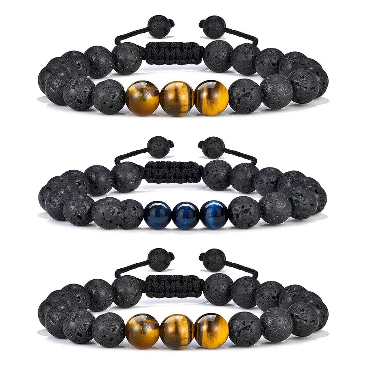 TINGN 8mm Natural Stone Bracelet - Lava Rock & Tiger Eye Adjustable Anxiety Aromatherapy Diffuser Bracelet for Men Women