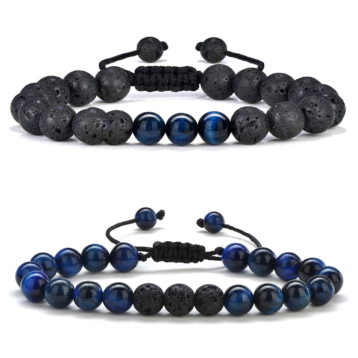 TINGN 8mm Natural Stone Bracelet - Lava Rock & Tiger Eye Adjustable Anxiety Aromatherapy Diffuser Bracelet for Men Women