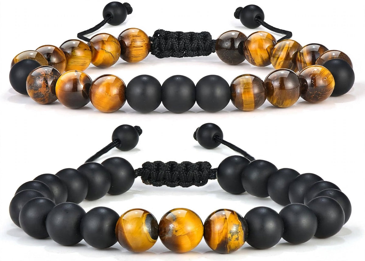 TINGN 8mm Natural Stone Bracelet - Lava Rock & Tiger Eye Adjustable Anxiety Aromatherapy Diffuser Bracelet for Men Women