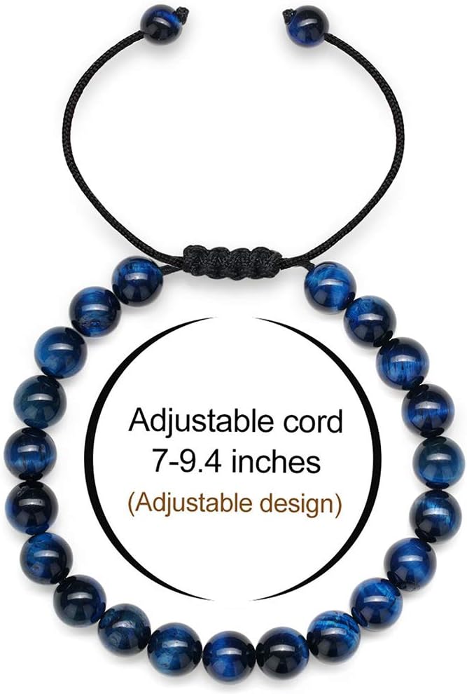 TINGN 8mm Natural Stone Bracelet - Lava Rock & Tiger Eye Adjustable Anxiety Aromatherapy Diffuser Bracelet for Men Women
