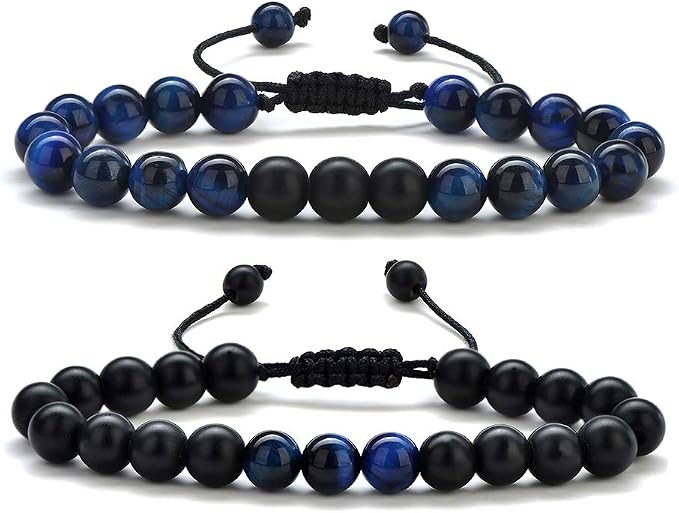 TINGN 8mm Natural Stone Bracelet - Lava Rock & Tiger Eye Adjustable Anxiety Aromatherapy Diffuser Bracelet for Men Women