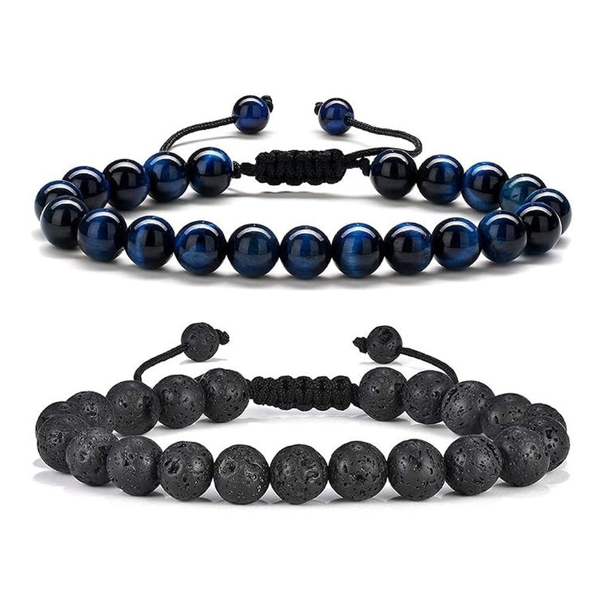 TINGN 8mm Natural Stone Bracelet - Lava Rock & Tiger Eye Adjustable Anxiety Aromatherapy Diffuser Bracelet for Men Women