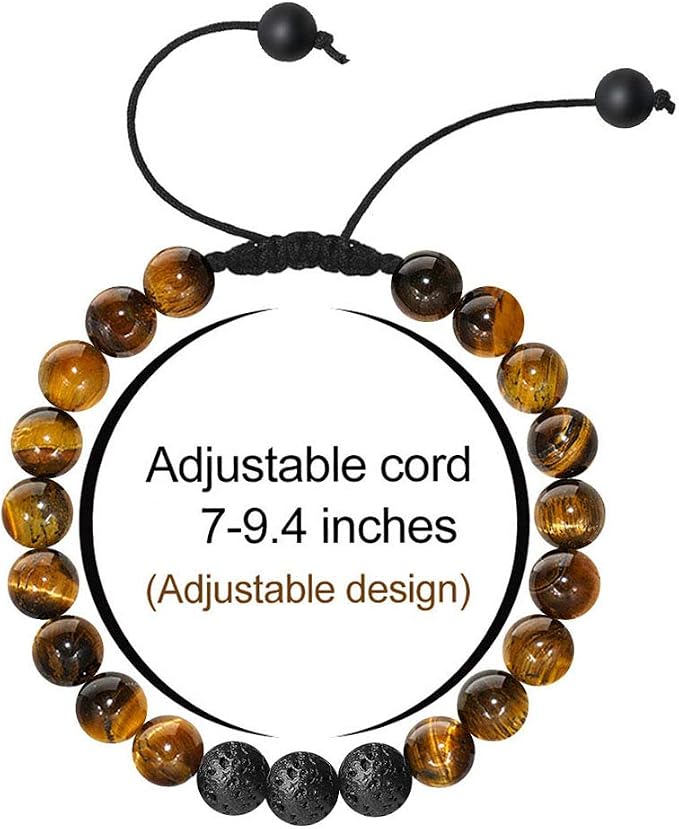 TINGN 8mm Natural Stone Bracelet - Lava Rock & Tiger Eye Adjustable Anxiety Aromatherapy Diffuser Bracelet for Men Women
