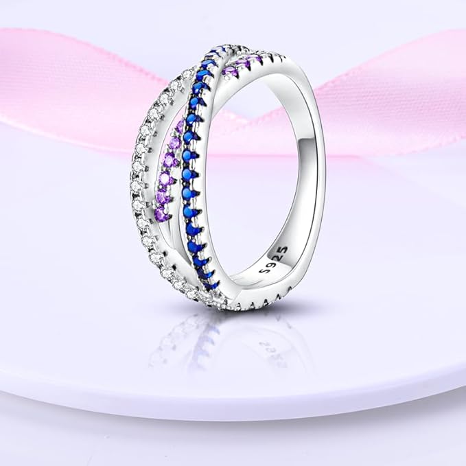 MULA S925 Sterling Silver Rings for Women | Stackable CZ Vintage Band Set | Moon Star, Cat, Evil Eye, Floral Styles