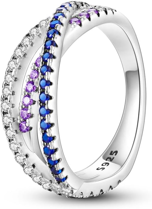 MULA S925 Sterling Silver Rings for Women | Stackable CZ Vintage Band Set | Moon Star, Cat, Evil Eye, Floral Styles