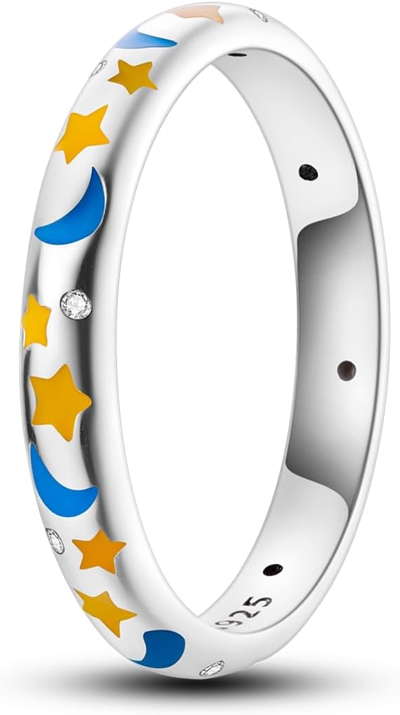 MULA S925 Sterling Silver Rings for Women | Stackable CZ Vintage Band Set | Moon Star, Cat, Evil Eye, Floral Styles