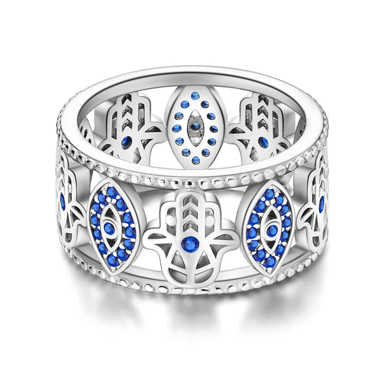 MULA S925 Sterling Silver Rings for Women | Stackable CZ Vintage Band Set | Moon Star, Cat, Evil Eye, Floral Styles