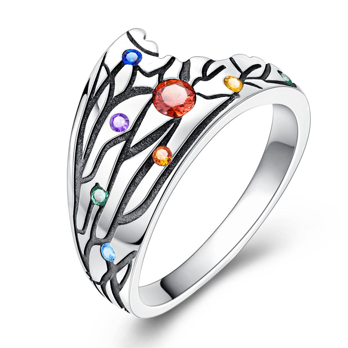 MULA S925 Sterling Silver Rings for Women | Stackable CZ Vintage Band Set | Moon Star, Cat, Evil Eye, Floral Styles